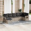Set de sofás de jardín 7 pzas con cojines ratán PE gris claro