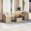 Set sofás jardín y cojines 8 pzas ratán sintético acacia beige