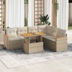 Set sofás jardín y cojines 7 pzas ratán sintético acacia beige
