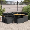 Set sofás jardín y cojines 7 pzas ratán sintético acacia negro