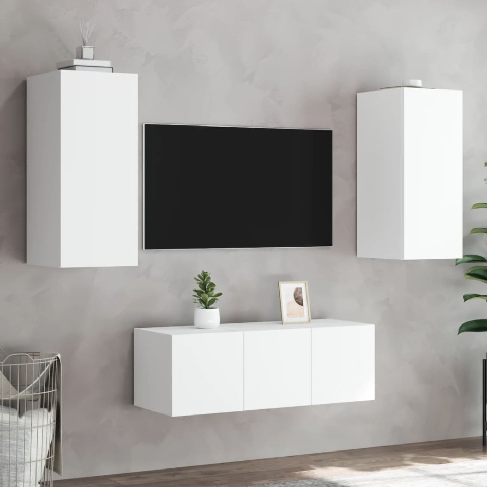 Muebles de TV de pared con LED 4 pzas madera ingeniería