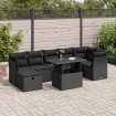 Set de sofás de jardín y cojines 8 piezas ratán sintético negro
