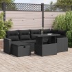Set de sofás de jardín 7 pzas con cojines ratán sintético negro