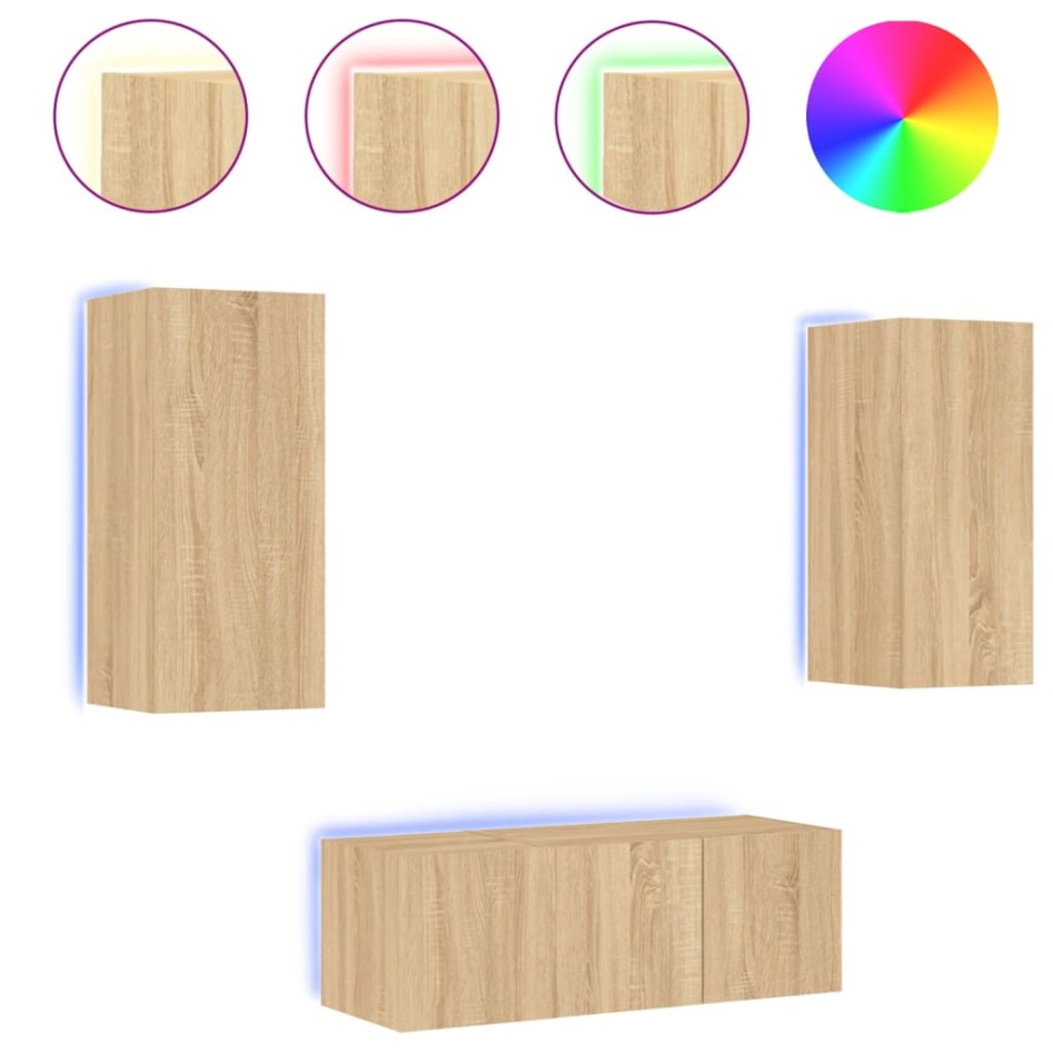 Muebles TV pared con LED 4 pzas madera ingeniería roble