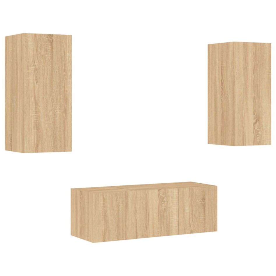 Muebles TV pared con LED 4 pzas madera ingeniería roble