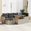 Set de sofás de jardín 7 pzas con cojines ratán PE gris claro