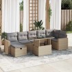 Set de sofás de jardín y cojines 8 piezas ratán sintético beige