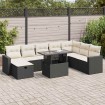 Set de sofás de jardín con cojines 9 pzas ratán sintético negro
