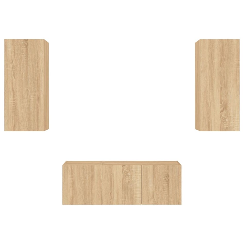 Muebles TV pared con LED 4 pzas madera ingeniería roble