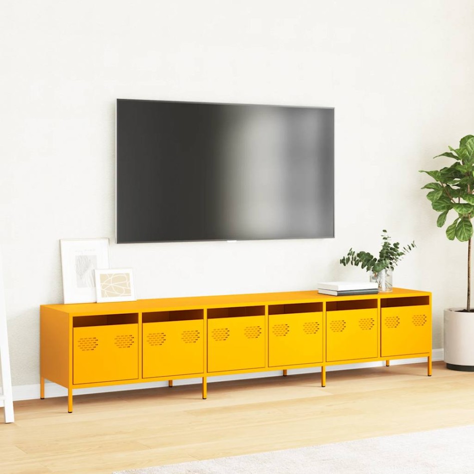 Mueble TV acero laminado en frío amarillo mostaza
