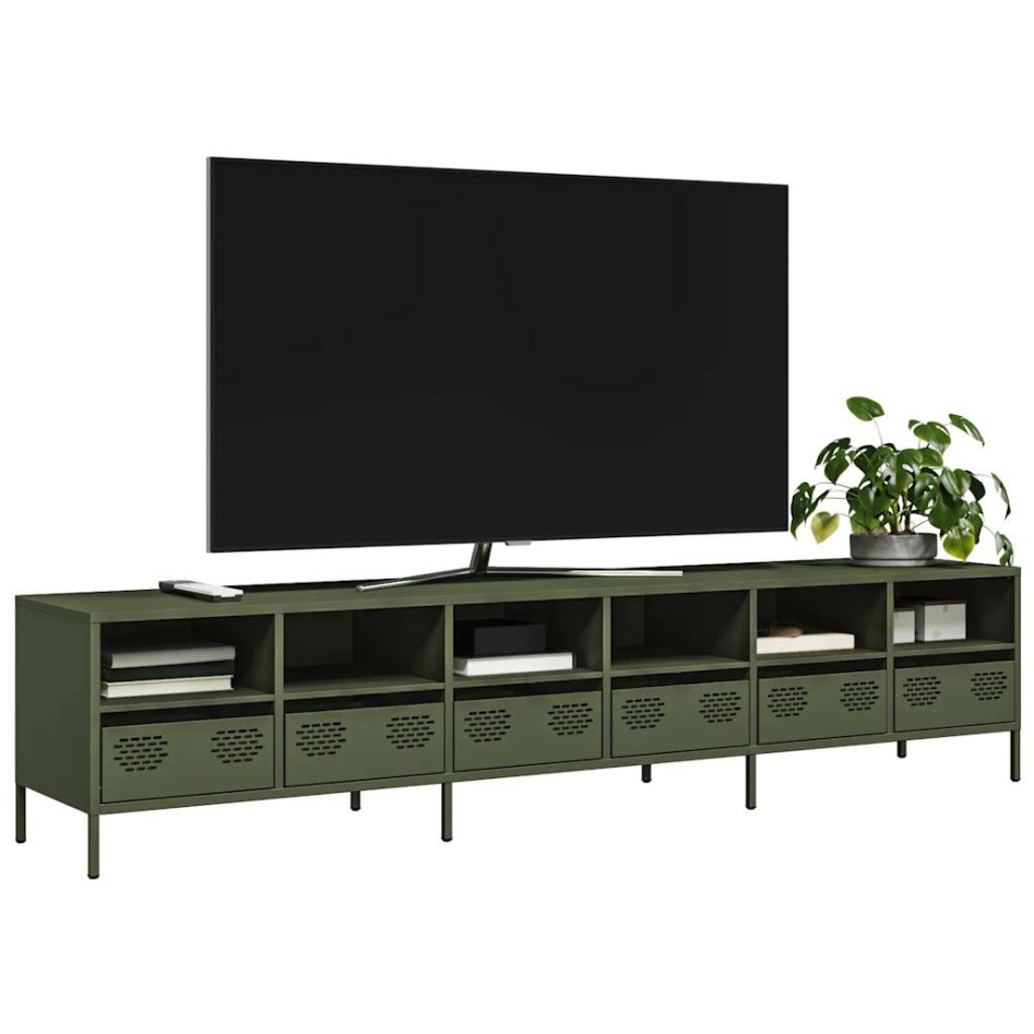 Mueble TV acero laminado en frío verde oliva 202x39x43,5