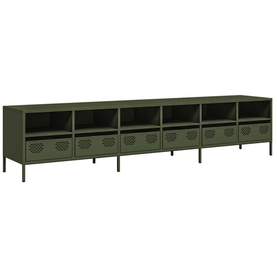 Mueble TV acero laminado en frío verde oliva 202x39x43,5