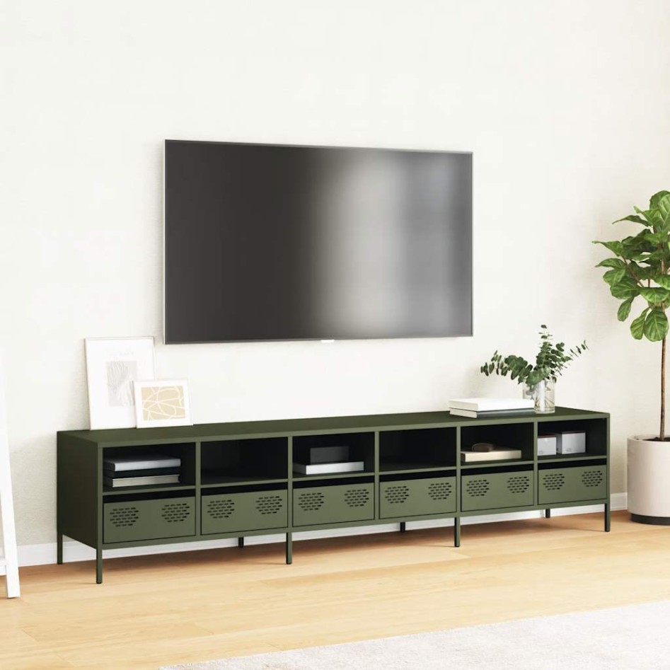 Mueble TV acero laminado en frío verde oliva 202x39x43,5