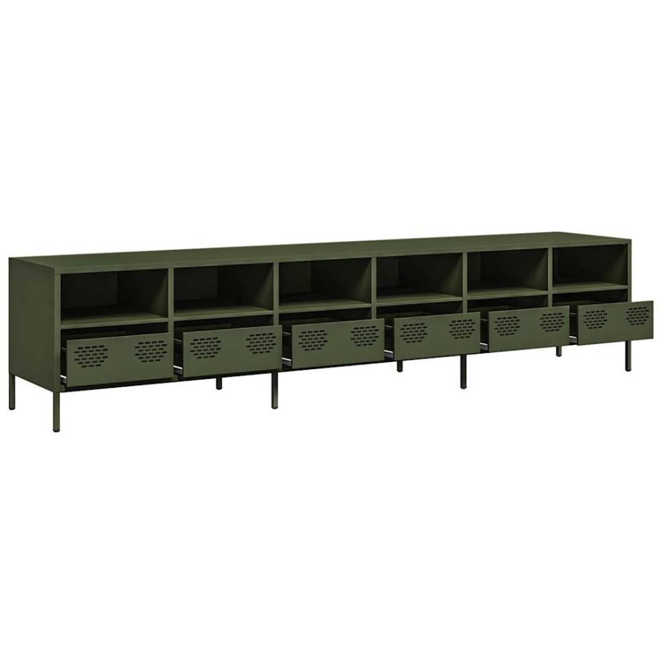 Mueble TV acero laminado en frío verde oliva 202x39x43,5