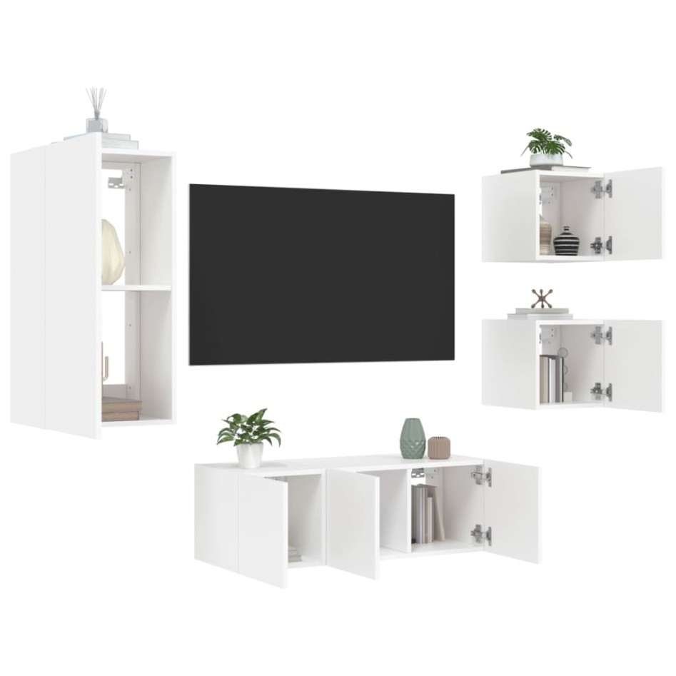 Muebles de TV de pared con LED 5 pzas madera ingeniería