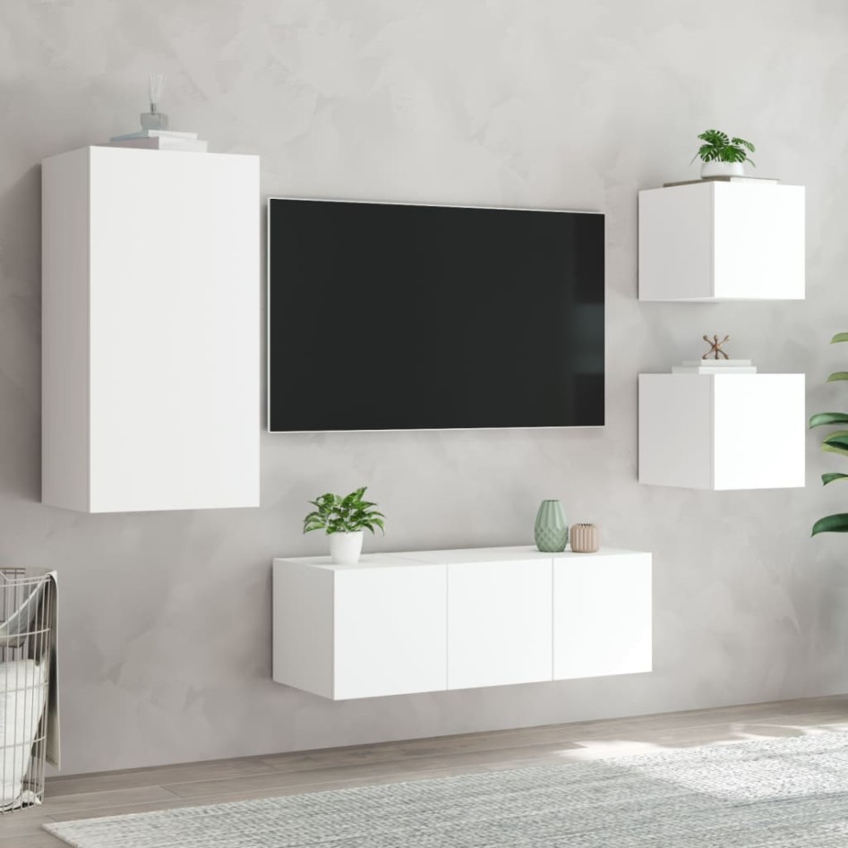 Muebles de TV de pared con LED 5 pzas madera ingeniería