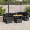 Set sofás jardín y cojines 5 pzas ratán sintético acacia negro