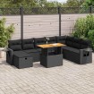 Set sofás jardín y cojines 9 pzas ratán sintético acacia negro