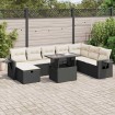 Set de sofás de jardín con cojines 9 pzas ratán sintético negro