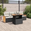 Set sofás jardín y cojines 5 pzas ratán sintético acacia negro