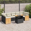 Set sofás jardín y cojines 8 pzas ratán sintético acacia negro