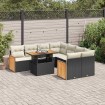 Set sofás jardín y cojines 9 pzas ratán sintético acacia negro