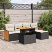 Set sofás jardín y cojines 6 pzas ratán sintético acacia negro