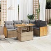 Set sofás jardín y cojines 6 pzas ratán sintético acacia beige