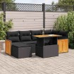 Set sofás jardín y cojines 7 pzas ratán sintético acacia negro