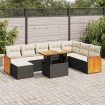 Set sofás jardín y cojines 9 pzas ratán sintético acacia negro