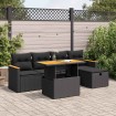 Set de sofás de jardín 6 piezas y cojines ratán sintético negro