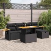 Set de sofás de jardín 6 piezas y cojines ratán sintético negro