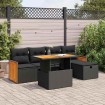 Set de sofás de jardín 6 piezas y cojines ratán sintético negro