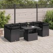 Set de sofás de jardín y cojines 8 piezas ratán sintético negro