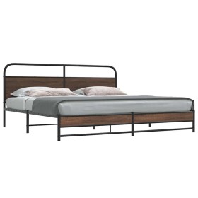 Estructura de cama sin colchón metal roble marrón 180x200
