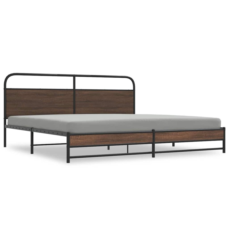 Estructura de cama sin colchón metal roble marrón 180x200