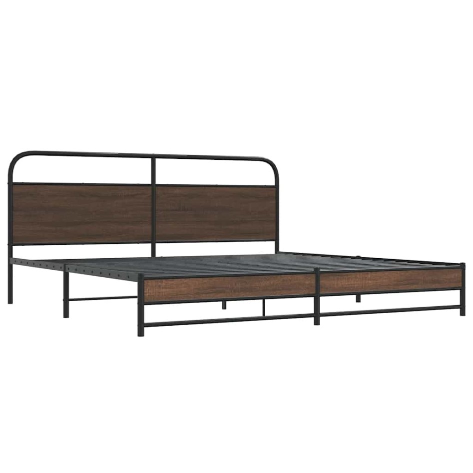 Estructura de cama sin colchón metal roble marrón 180x200
