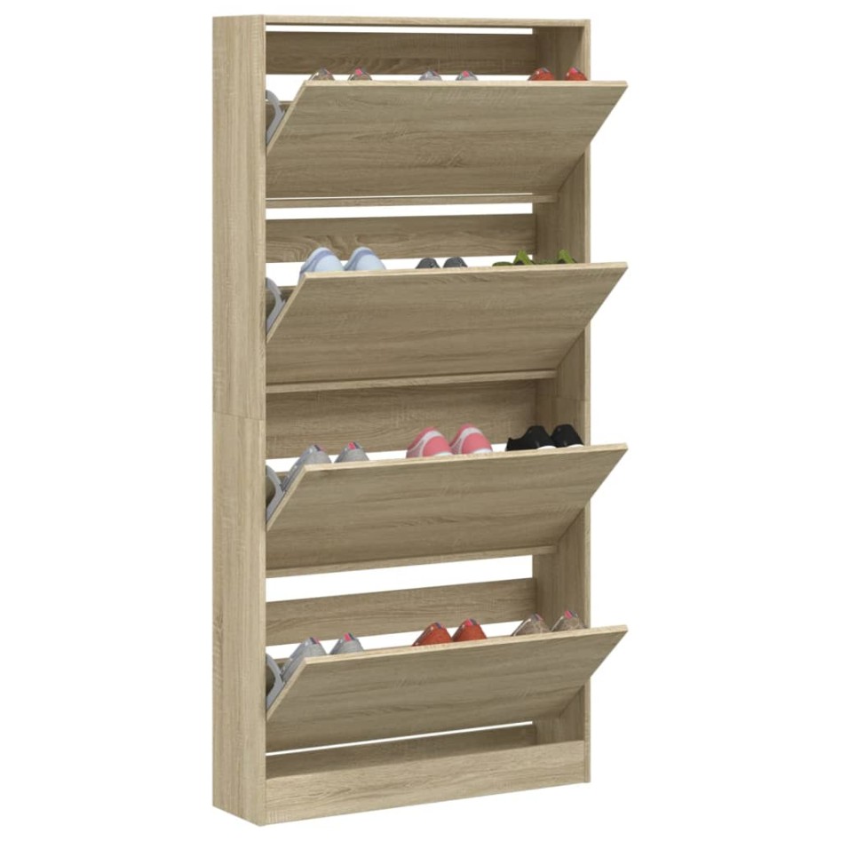 Mueble zapatero 4 cajones abatibles roble Sonoma 80x21x163,5