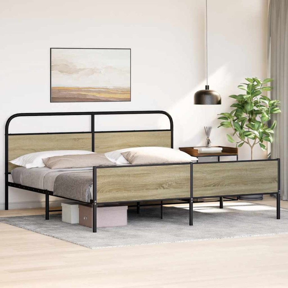 Estructura de cama sin colchón metal roble Sonoma 180x200