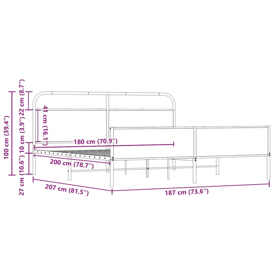 Estructura de cama sin colchón metal roble Sonoma 180x200