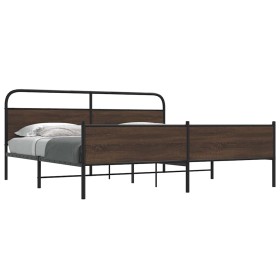 Estructura de cama sin colchón metal roble marrón 180x200