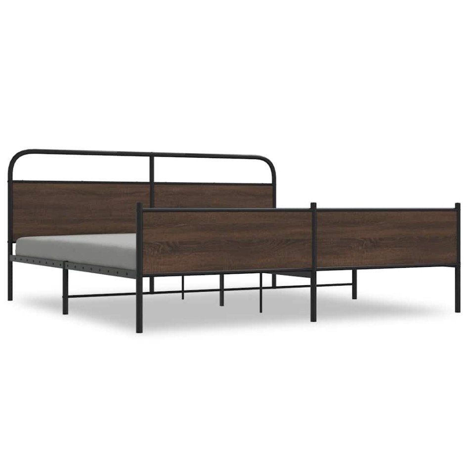 Estructura de cama sin colchón metal roble marrón 180x200