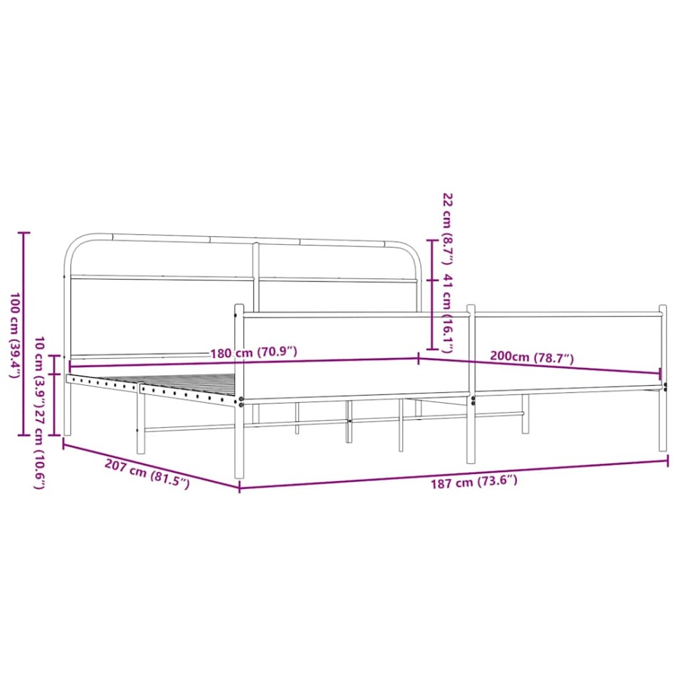 Estructura de cama sin colchón metal roble marrón 180x200