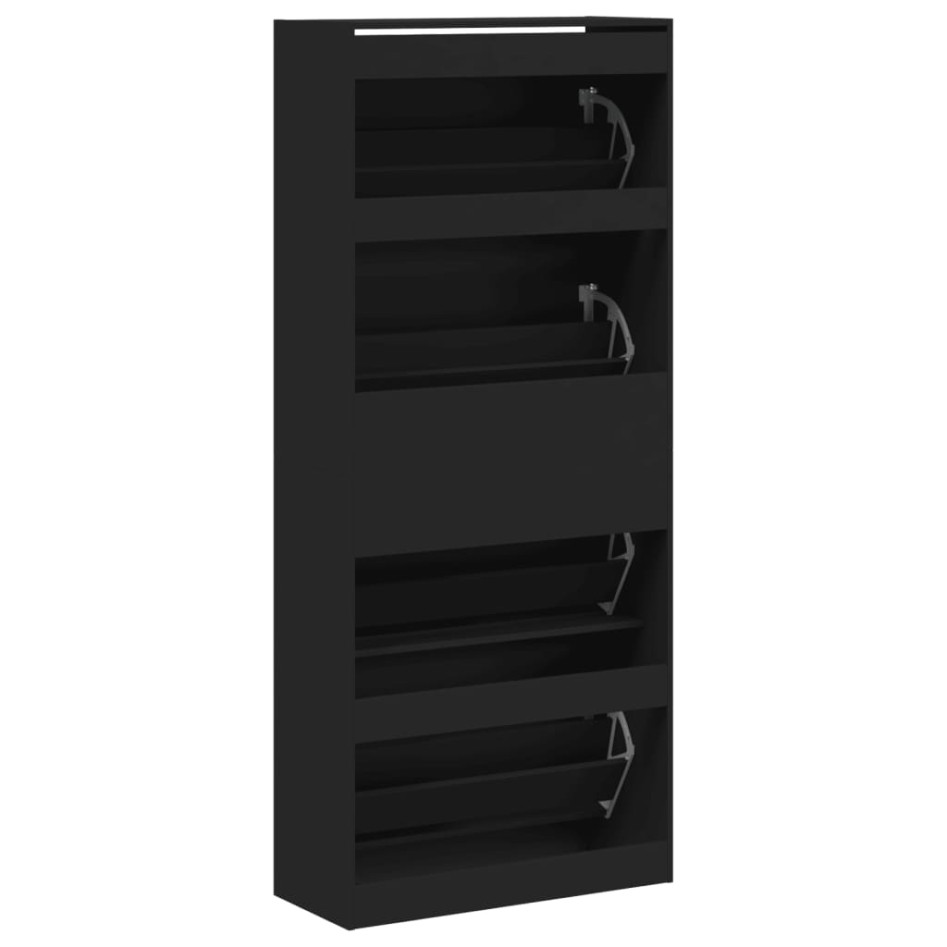Mueble zapatero con 4 cajones abatibles negro 80x34x187,5