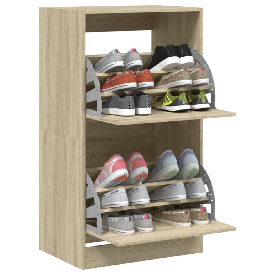 Mueble zapatero 2 cajones abatibles roble Sonoma 60x42x108