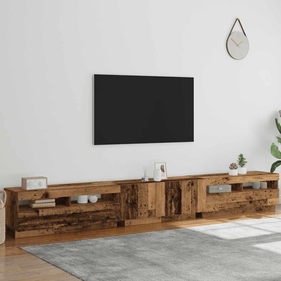 Mueble TV luces LED madera ingeniería envejecida 300x35x40
