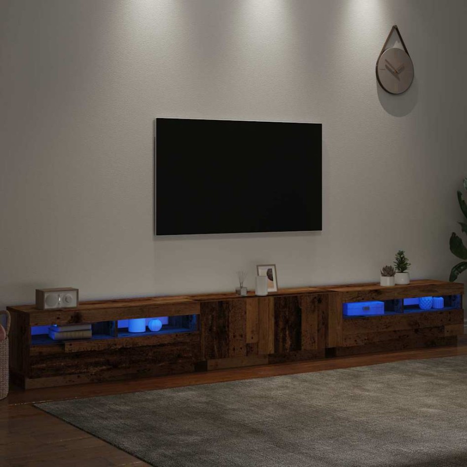Mueble TV luces LED madera ingeniería envejecida 300x35x40