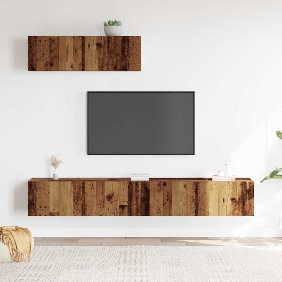 Conjunto de mueble de TV 3 piezas montado la pared madera