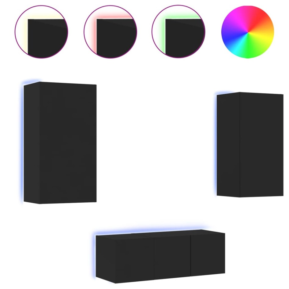 Muebles de TV de pared con LED 4 pzas madera ingeniería