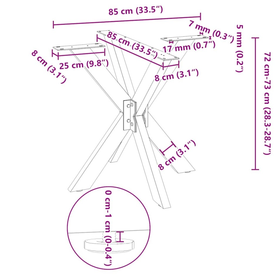 Pata de mesa comedor forma araña negra 85x85x(72-73) cm